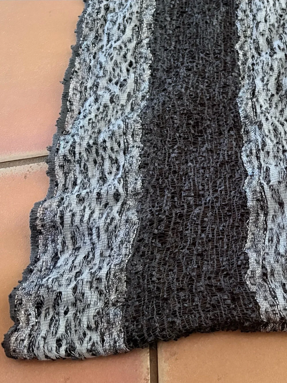 Black White & Silver Gray Textured Circle Infinity Scarf One Size
